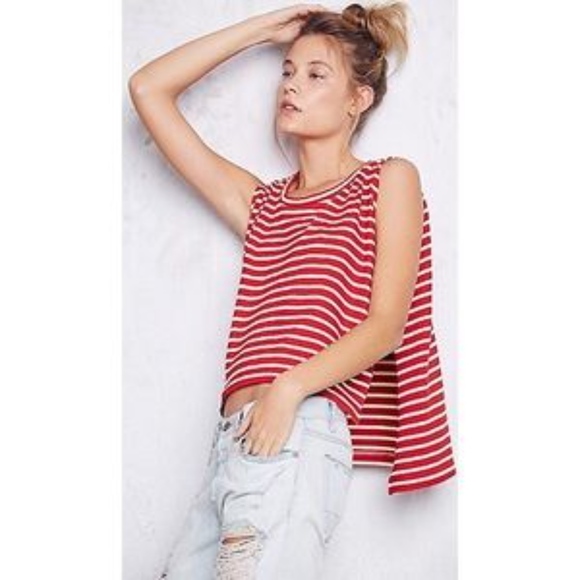 Free People Tops - Free People Red Madness Striped Muscle Tank M